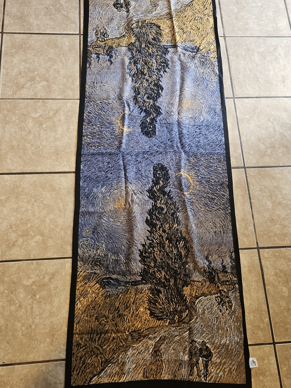 Starry Landscape Scarf/Cover Up In Blue and Gold